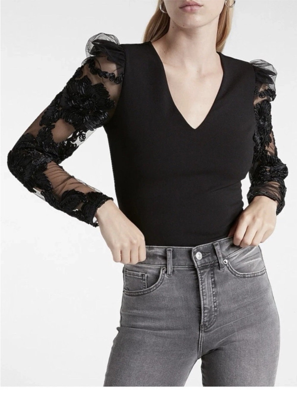 EXPRESS Floral Lace Bodysuit